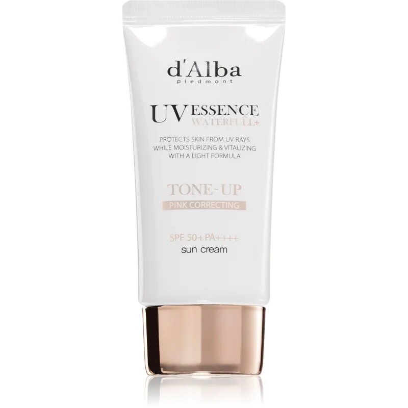 d'Alba Waterfull Pink Correcting Tone-Up Sun Cream napozókrém arcra élénk és hidratált bőr SPF 50+ 50 ml