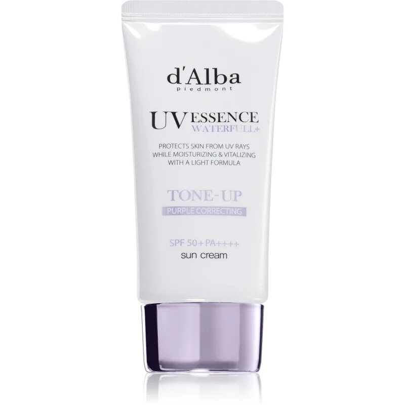 d'Alba Waterfull Purple Correcting Tone-Up Sun Cream színező napozókrém élénk és hidratált bőr SPF 50+ 50 ml