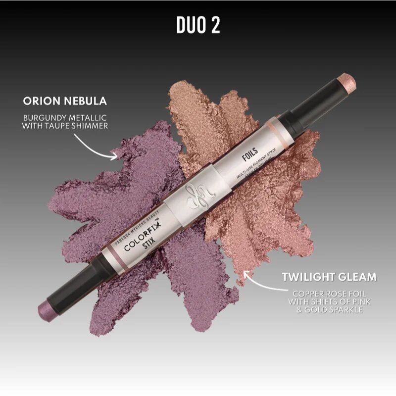 Danessa Myricks Beauty Colorfix Stix multifunkcionális smink a szemre az ajkakra és az arcra árnyalat Duo 2 Orion Nebula/Twilight Gleam 2x3 g