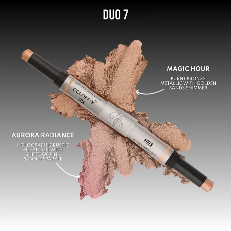 Danessa Myricks Beauty Colorfix Stix multifunkcionális smink a szemre az ajkakra és az arcra árnyalat Duo 7 Aurora Radiance/Magic Hour 2x3 g