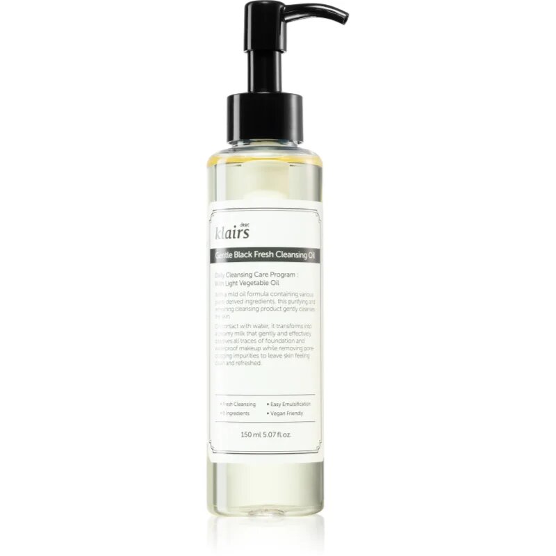 Dear Klairs Gentle Black Fresh Cleansing Oil gyengéden tisztító olaj zsíros bőrre 150 ml