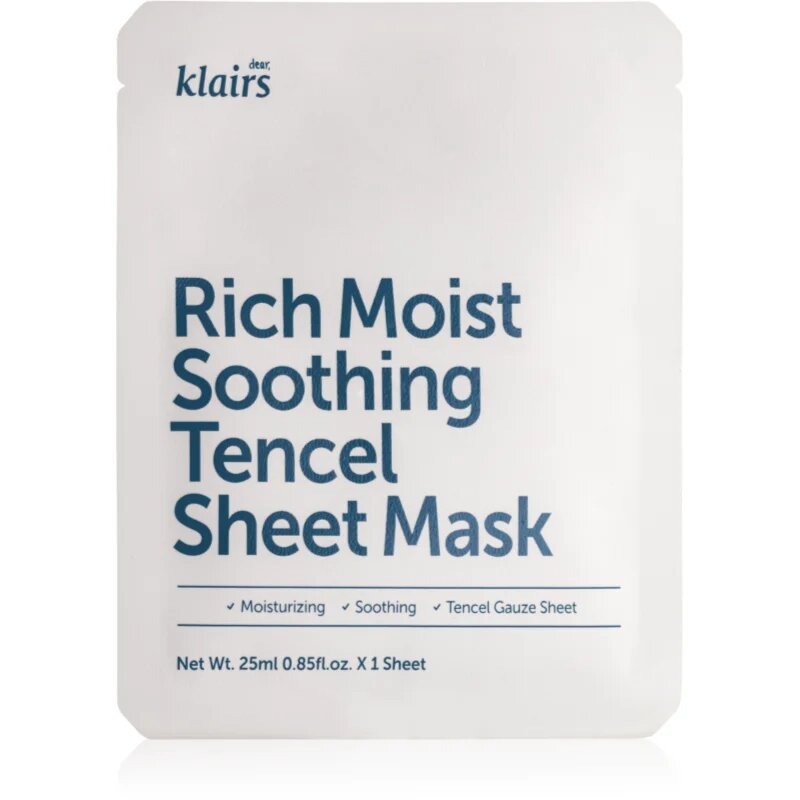 Dear Klairs Rich Moist Soothing Tencel Sheet Mask nyugtató hatású gézmaszk hidratáló hatással 25 ml
