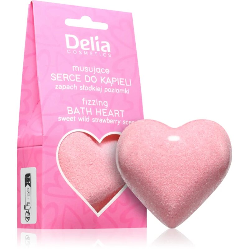 Delia Cosmetics Fizzing Bath Heart Wild Strawberry fürdőgolyó eper ízzel 100 g