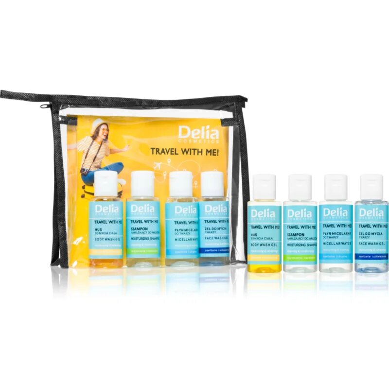 Delia Cosmetics Travel with me utazási készlet arcra testre és hajra