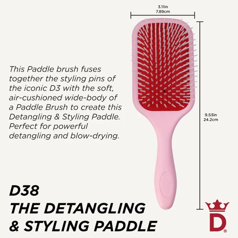 Denman Detangling D38 The Detangling & Styling Paddle nagy lapos hajkefe hosszú hajra Pastel Pink 1 db