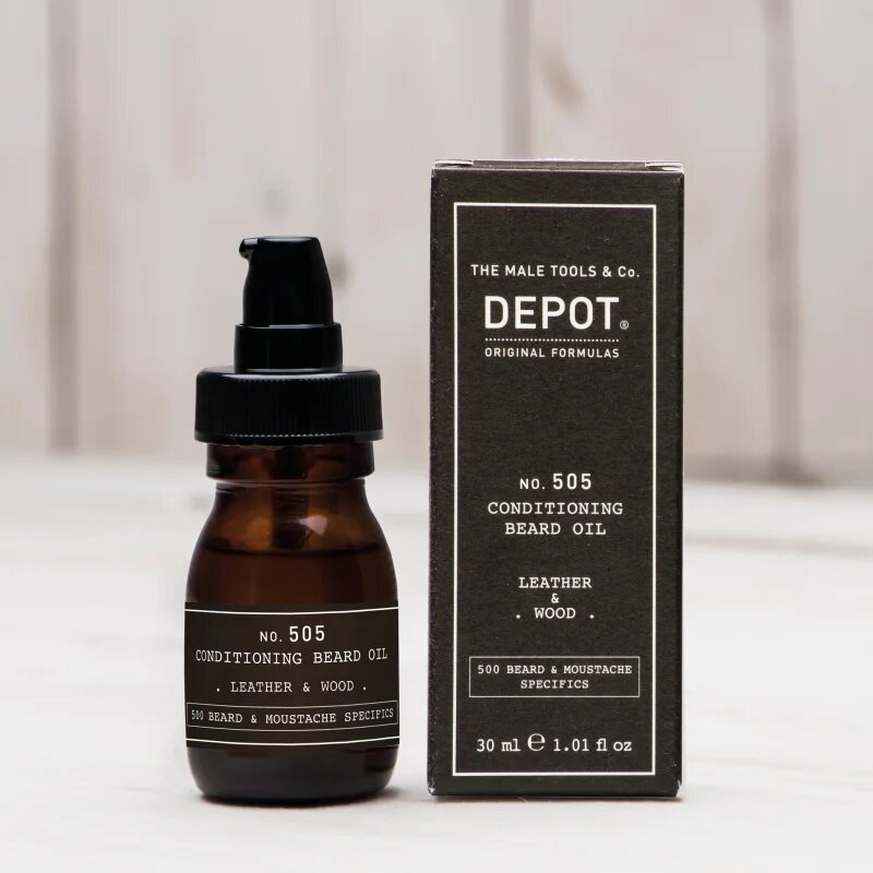 Depot 500 BEARD & MOUSTACHE SPECIFICS NO. 505 CONDITIONING BEARD OIL szakáll olaj Leather & Wood 30 ml