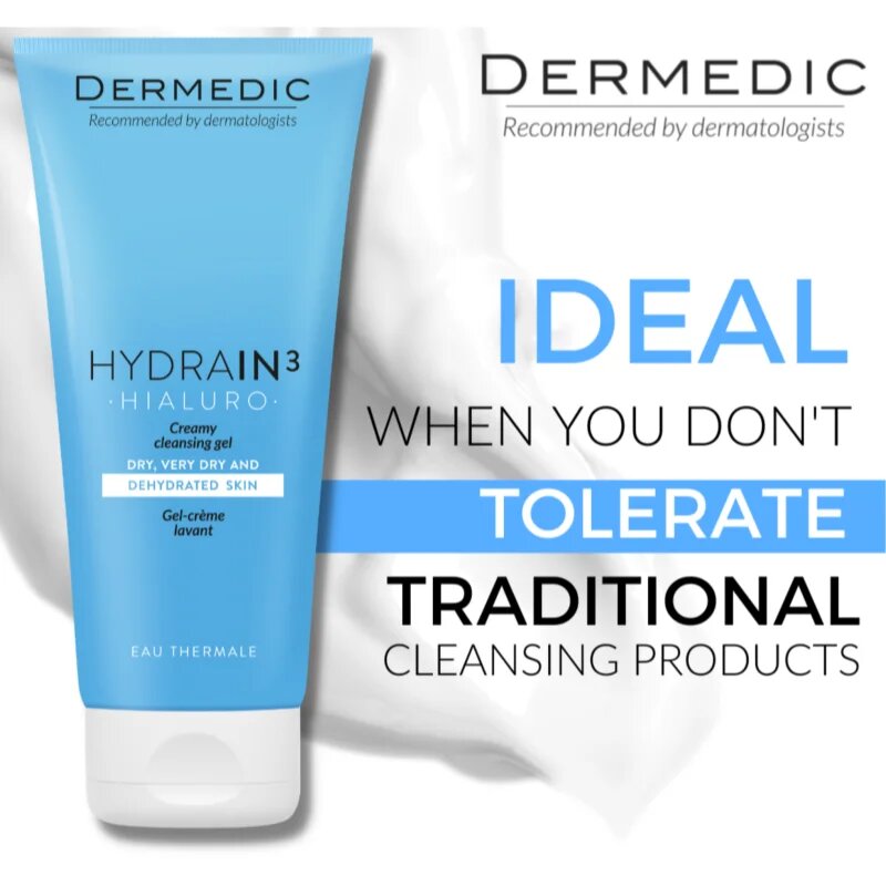 Dermedic Hydrain3 Hialuro krémes tisztító gél a dehidratált száraz bőrre 200 ml