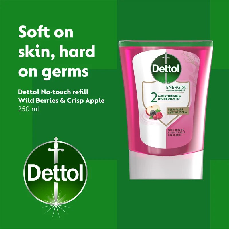 Dettol Energise Liquid Hand Wash Wild Berries & Crisp Apple érintésmentes szappanadagoló utántöltő 250 ml