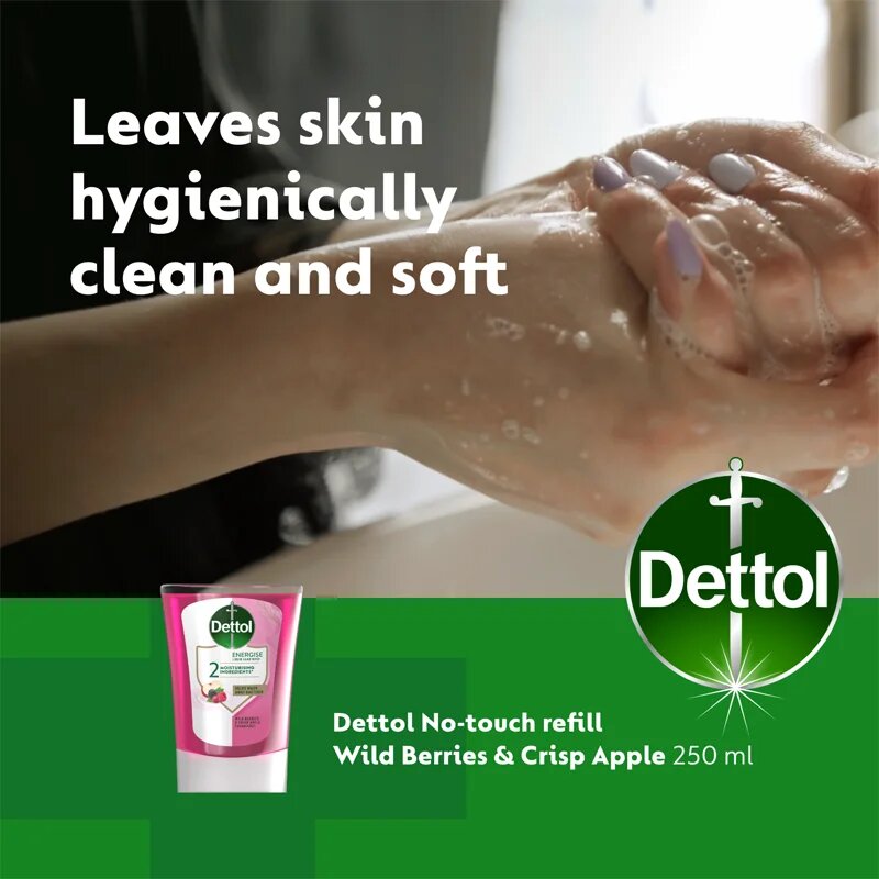 Dettol Energise Liquid Hand Wash Wild Berries & Crisp Apple érintésmentes szappanadagoló utántöltő 250 ml
