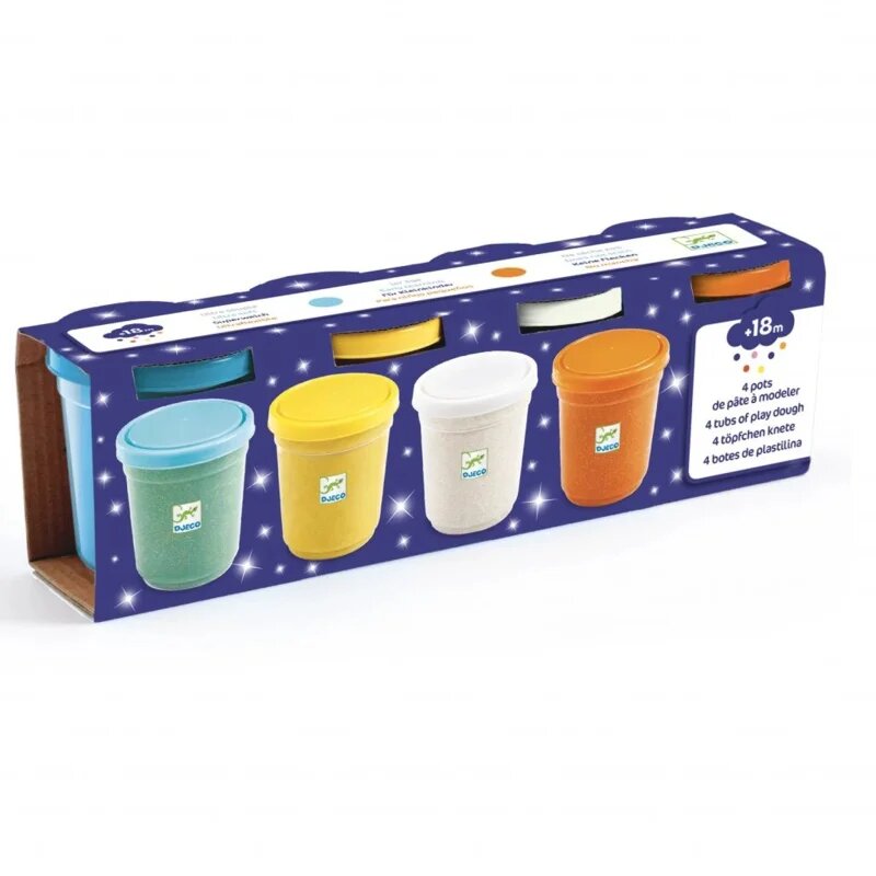 DJECO 4 Tubs of Play Dough színes fémes hatású csillogó gyurma 18m+ 4 db