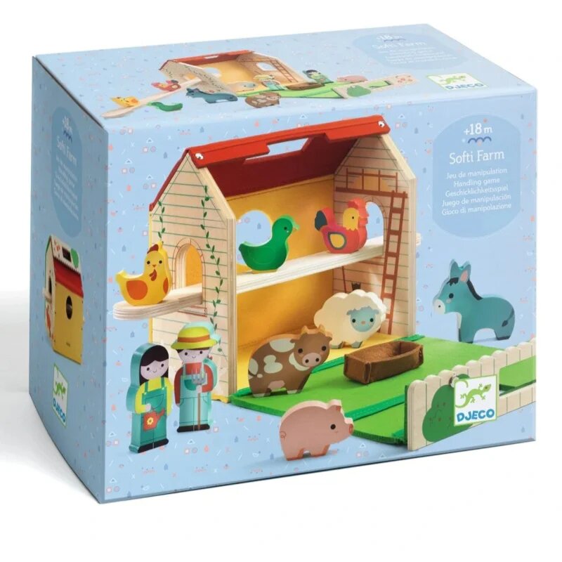 DJECO Wooden Farm játékkészlet fából készült 18m+ 11 db