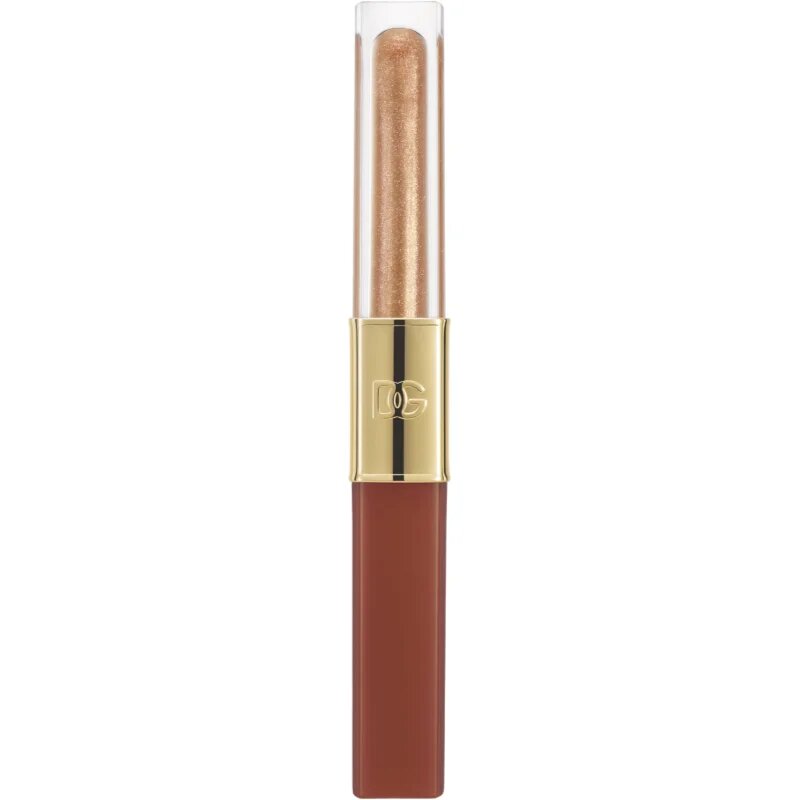 Dolce&Gabbana Make It Double! Lip Tint & Gloss Duo hosszan tartó rúzs és ajakfény 2 az 1-ben árnyalat 04 Caramel Cola - Brown & Gold Shimmer 2x2 ml