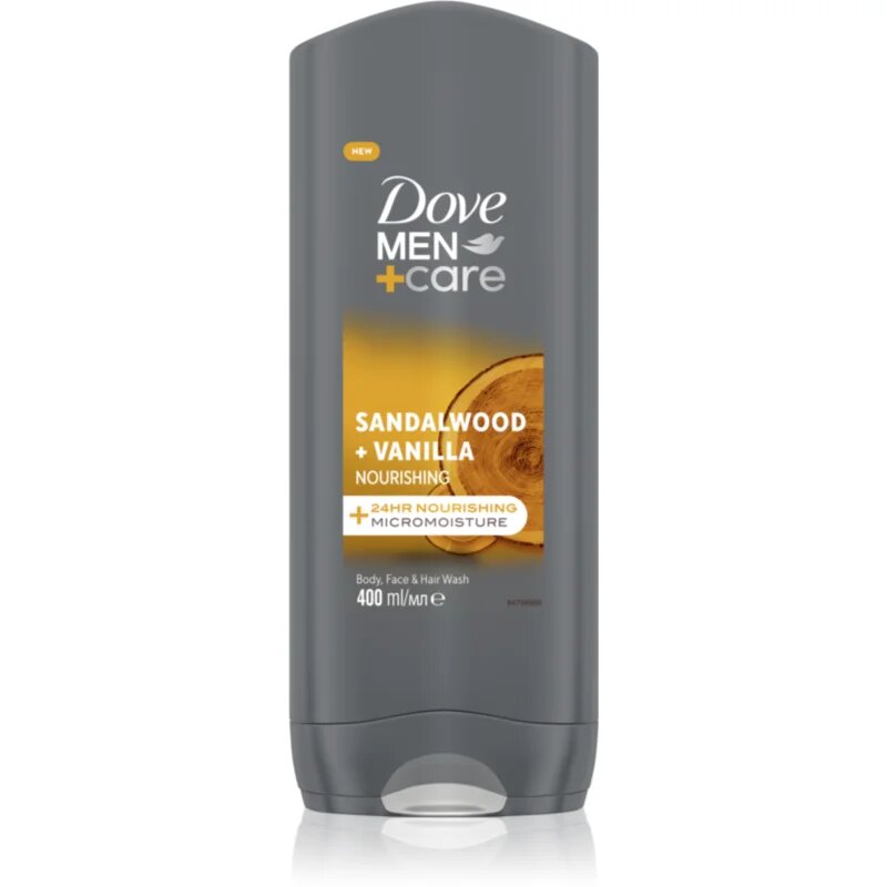 Dove Men+Care Sandalwood&Vanilla tusfürdő gél arcra testre és hajra uraknak 400 ml