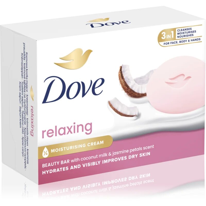 Dove Relaxing Coconut krémes tisztító tabletta Coconut milk & Jasmine petals 90 g