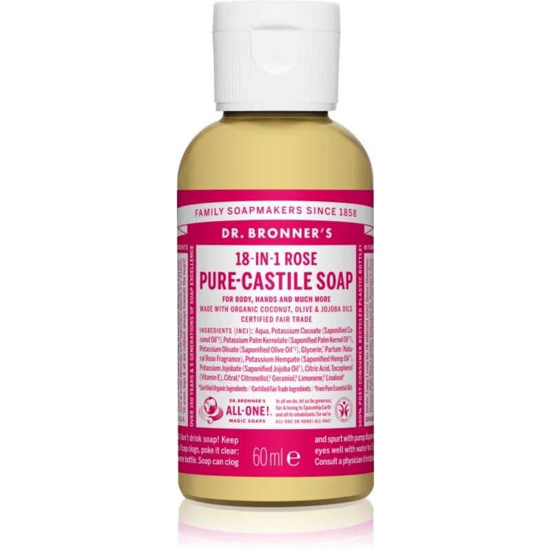 Dr. Bronner’s Rose folyékony univerzális szappan 60 ml
