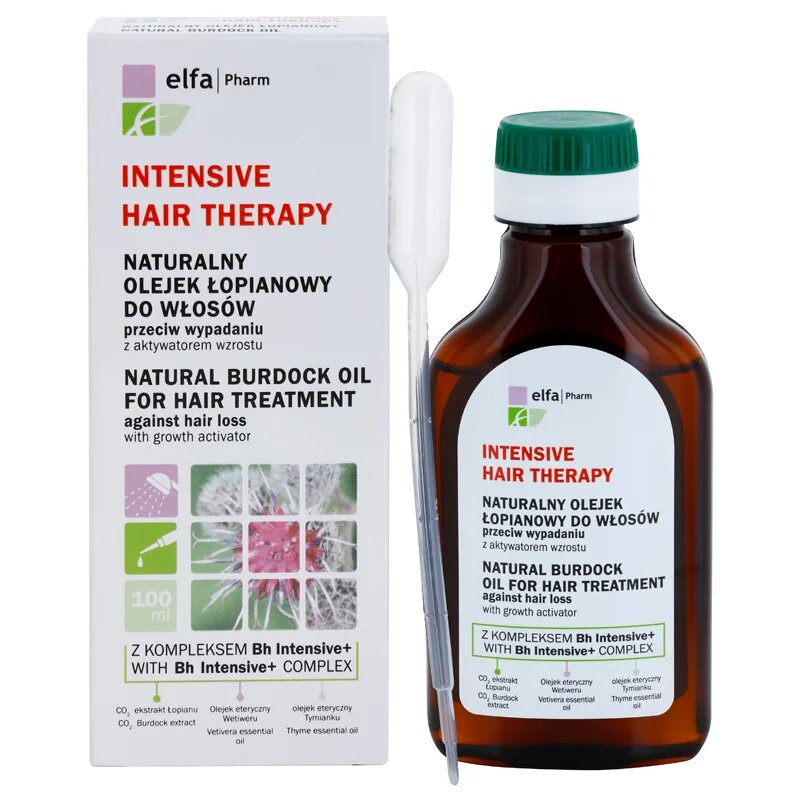 Elfa Pharm Intensive Cosmetic Intensive Hair Therapy Natural Burdock Oil For Hair Treatment hajhullás elleni növekedés serkentő olaj 100 ml
