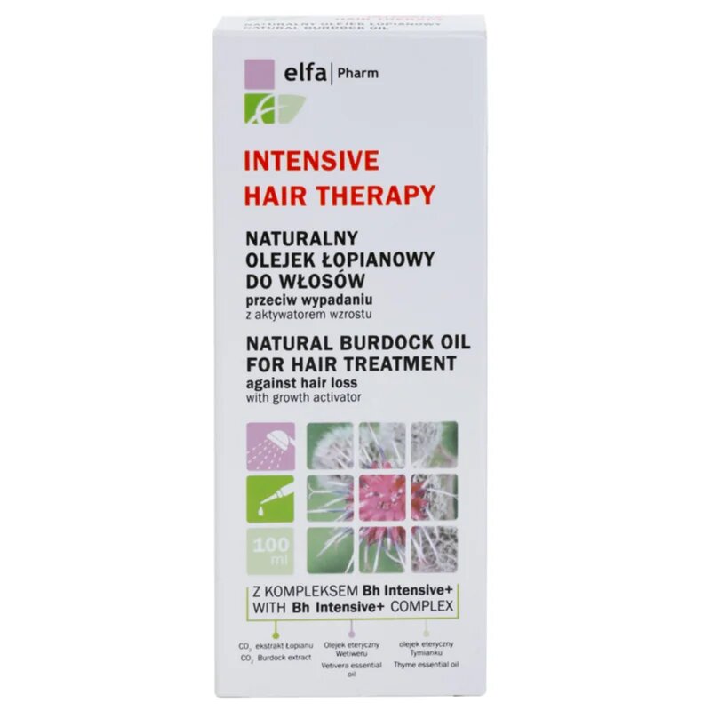 Elfa Pharm Intensive Cosmetic Intensive Hair Therapy Natural Burdock Oil For Hair Treatment hajhullás elleni növekedés serkentő olaj 100 ml