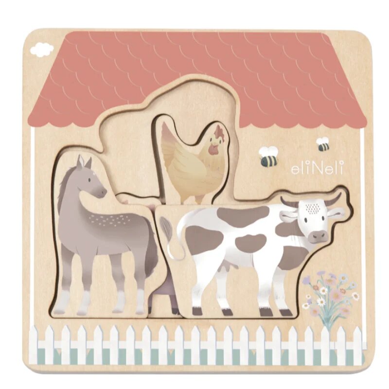eliNeli Wooden Puzzle Farm kirakó fából készült 12m+ 7 db