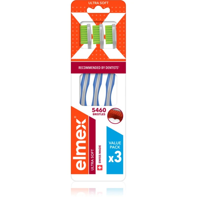 Elmex Swiss Made fogkefe ultra soft Yellow + Blue + White 3 db