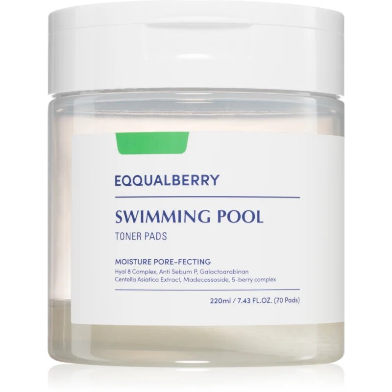 EQQUALBERRY Swimming Pool Toner Pads hámlasztó kendők hidratáló hatással 70 db
