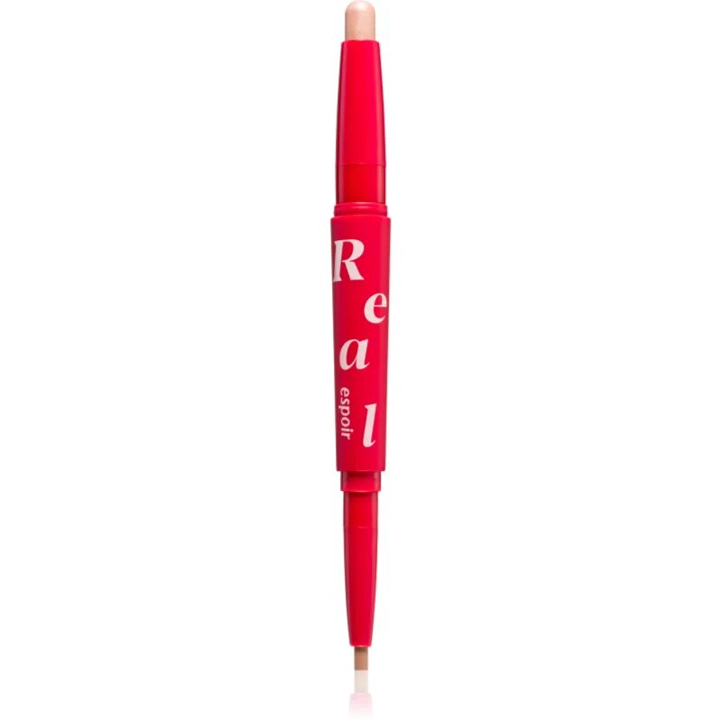 espoir Real Eye Dual Stick hosszantartó szemhéjfesték ceruza kiszerelésben élénkítővel árnyalat 02 Peach Beam 0.5 g