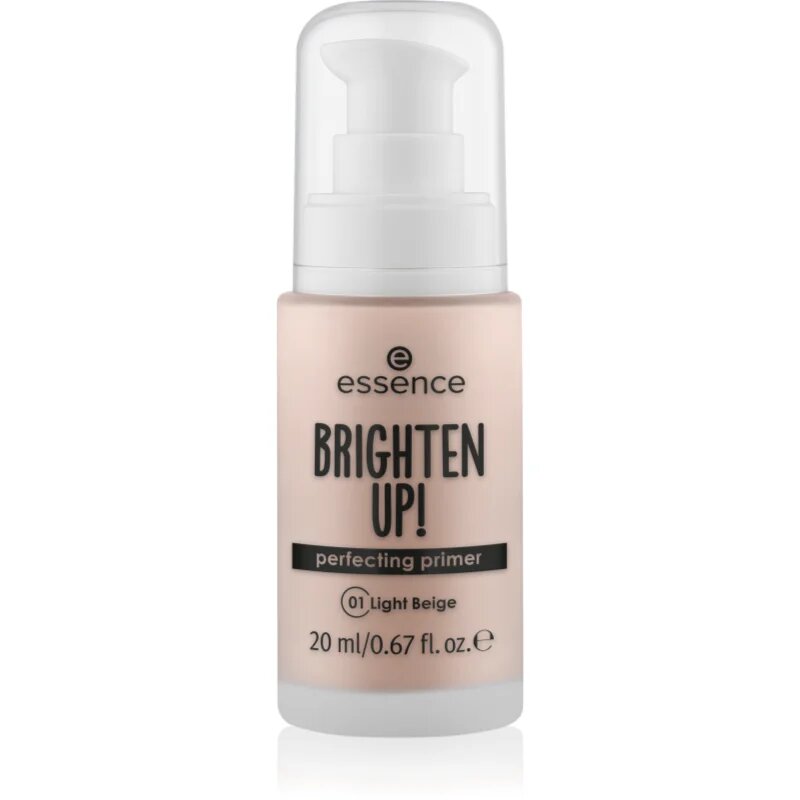 essence BRIGHTEN UP! Perfecting Primer folyékony alapozó bázis make-up alá árnyalat 01 Light Beige 20 ml