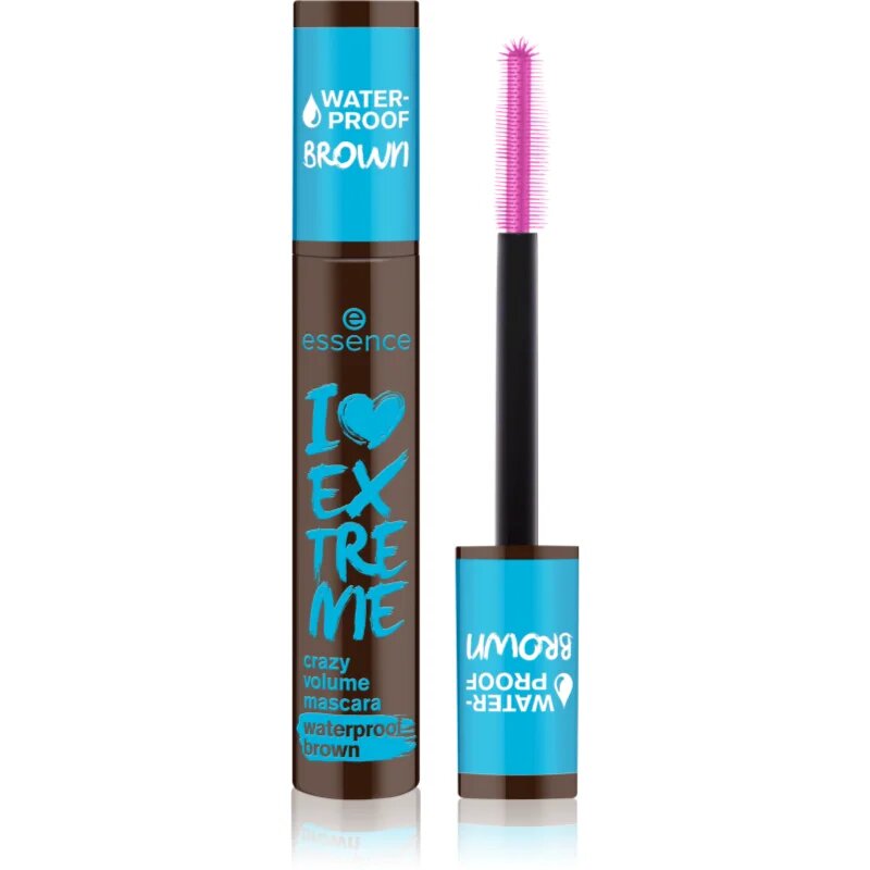 essence I LOVE EXTREME crazy volume vízálló és tömegnövelő szempillaspirál árnyalat 01 Cozy Brown 12 ml
