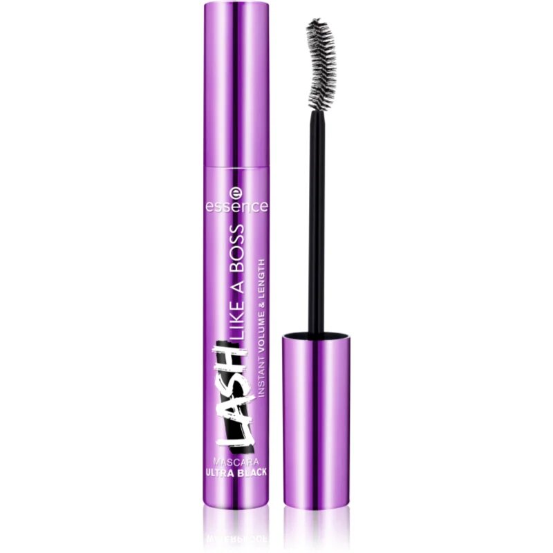 essence Lash Like a Boss dúsító hosszabbító szempillaspirál mely szétválasztja a pillákat árnyalat Ultra Black 95 ml