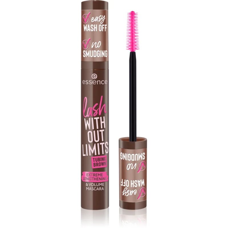 essence lash WITHOUT LIMITS TUBING dúsító és hosszabbító szempillaspirál árnyalat 05 Faux Real 13 ml