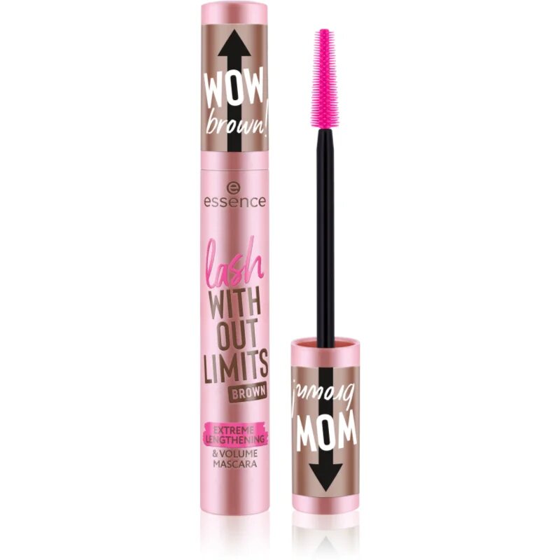 essence WITHOUT LIMITS BROWN dúsító és hosszabbító szempillaspirál árnyalat 02 Brown 13 ml