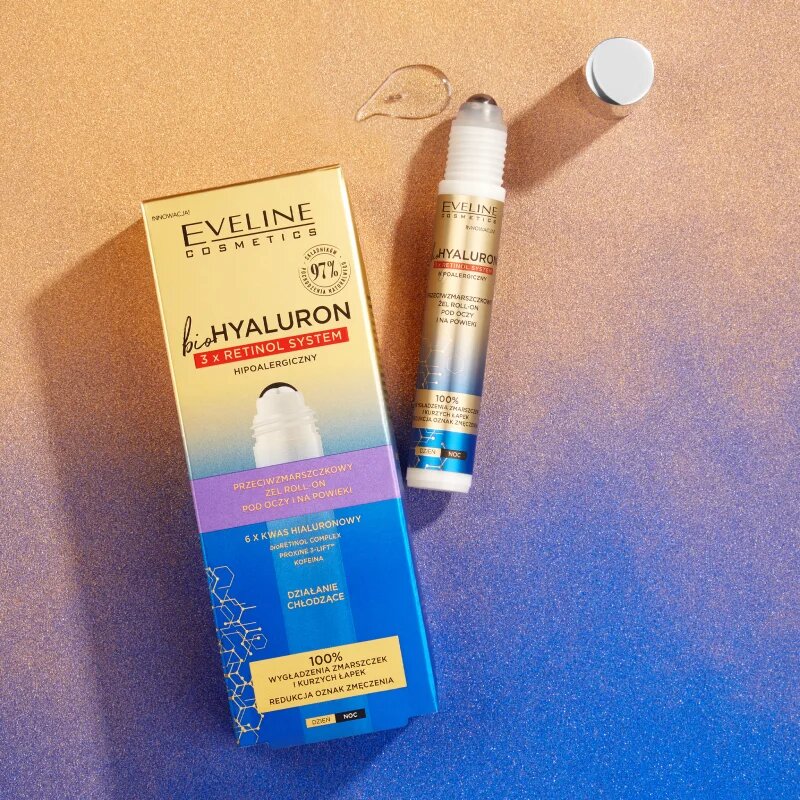 Eveline Cosmetics Bio Hyaluron 3x Retinol System hűsítő szem roll-on a ráncok és a sötét karikák ellen 15 ml