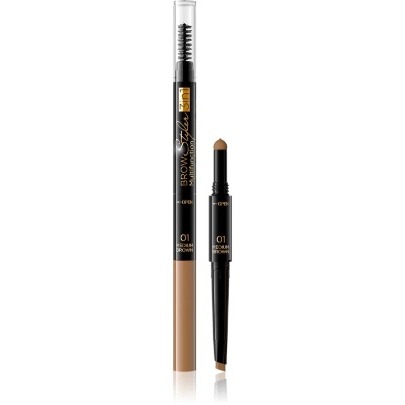 Eveline Cosmetics Brow Styler precíz szemöldökceruza 3 az 1-ben árnyalat 01 Medium Brown 12 g