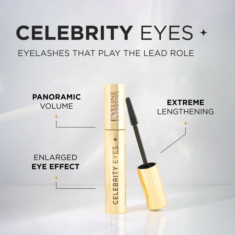 Eveline Cosmetics Celebrity Eyes szempillaspirál az extra hosszú pillákért árnyalat Black 7 ml