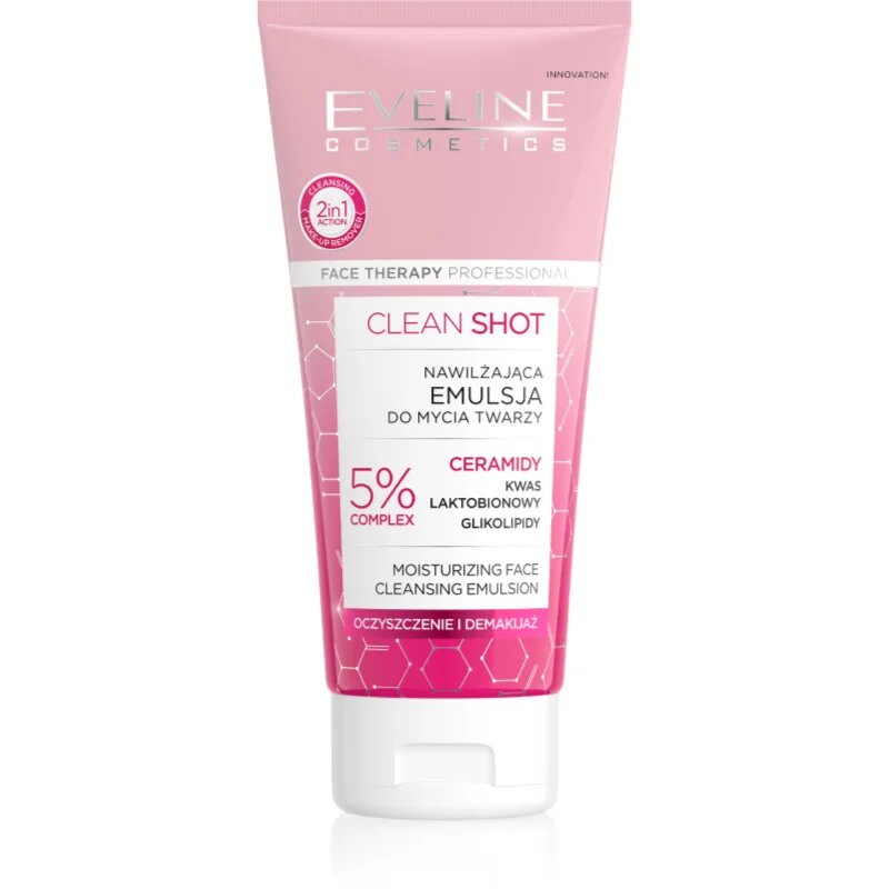 Eveline Cosmetics Clean Shot 5% Ceramidy Complex intenzíven hidtatáló és tisztító emulzió 150 ml
