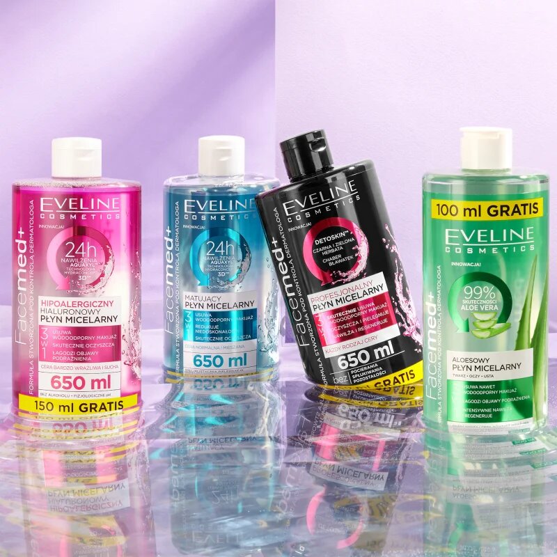 Eveline Cosmetics FaceMed+ hialuronos micellás víz 3 az 1-ben 400 ml