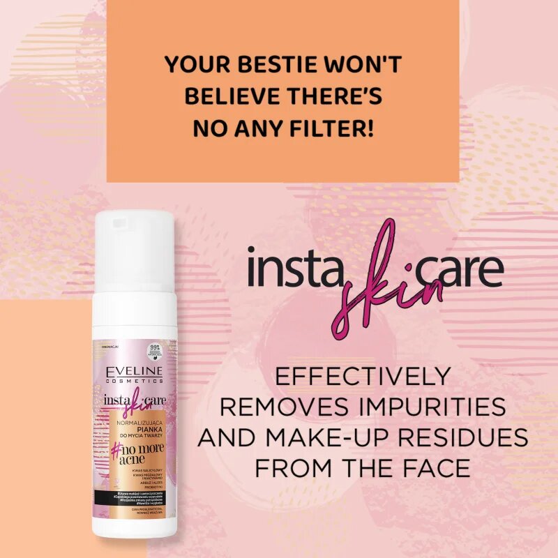 Eveline Cosmetics Insta Skin Care no more acne tisztító hab az arcra 150 ml