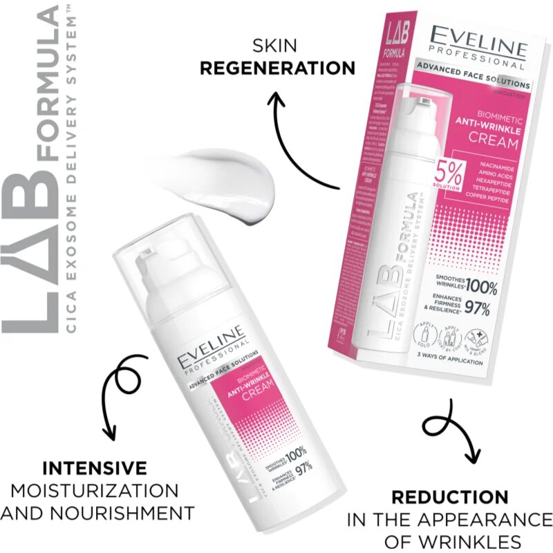 Eveline Cosmetics LAB Formula 5% Solution nyugtató biomimetikus krém a ráncok ellen 50 ml