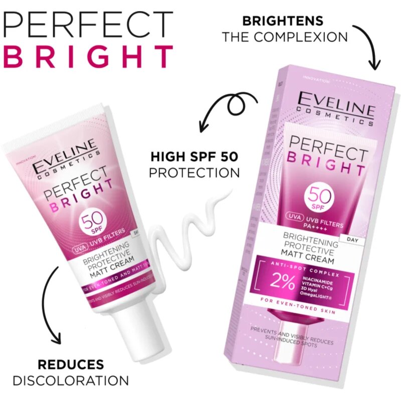 Eveline Cosmetics Perfect Bright SPF 50 védő mattító arckrém SPF 50 30 ml