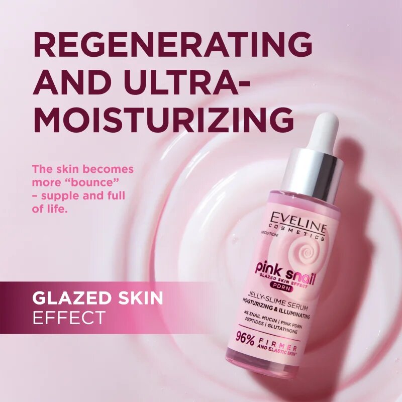 Eveline Cosmetics Pink Snail Glazed Skin Effect élénkítő szérum az arcra 30 ml