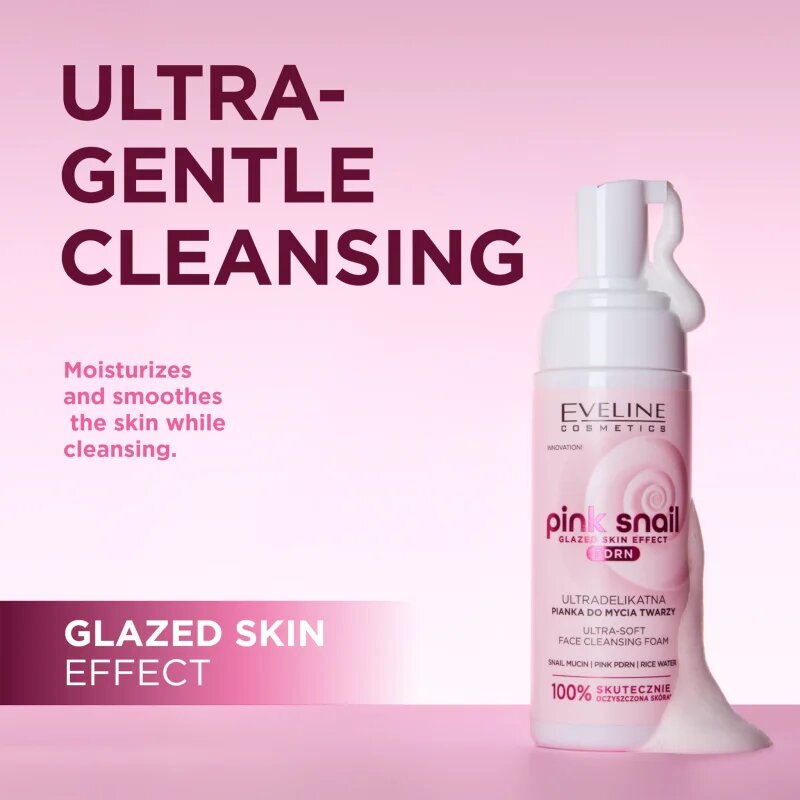 Eveline Cosmetics Pink Snail Glazed Skin Effect finoman tisztító hab az arcra 150 ml