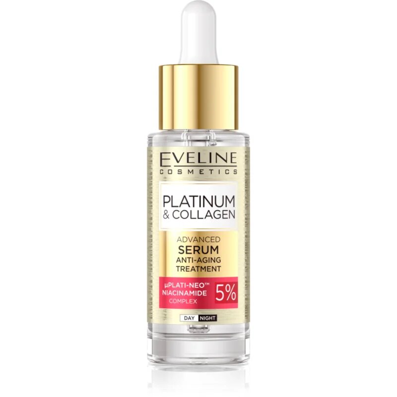 Eveline Cosmetics Platinum & Collagen Advanced Facial Serum Anti-Aging Treatment ránctalanító szérum kollagénnel 30 ml