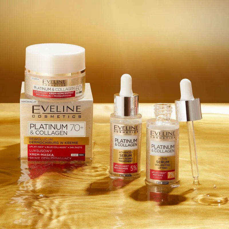 Eveline Cosmetics Platinum & Collagen Advanced Facial Serum Anti-Aging Treatment ránctalanító szérum kollagénnel 30 ml