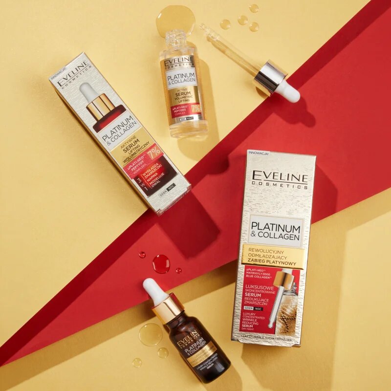 Eveline Cosmetics Platinum & Collagen Advanced Facial Serum Anti-Aging Treatment ránctalanító szérum kollagénnel 30 ml