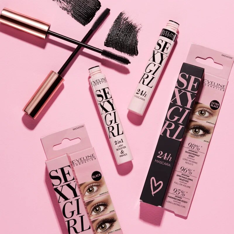 Eveline Cosmetics Sexy Eyes dúsító göndörítő szempillaspirál mely szétválasztja a pillákat Black