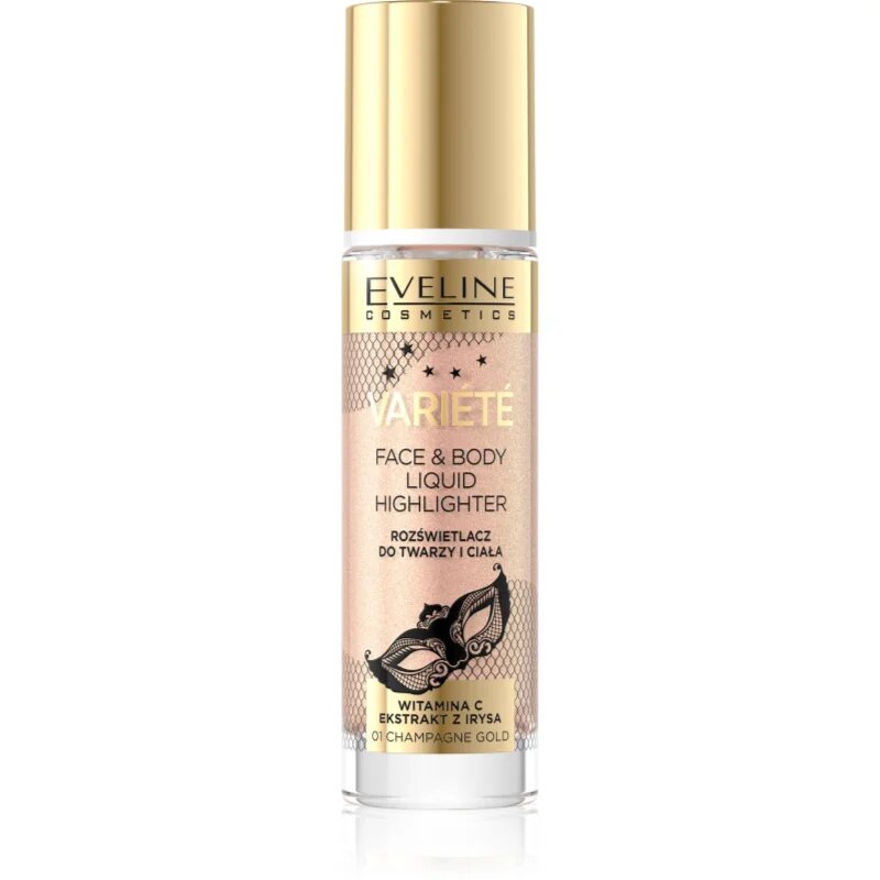 Eveline Cosmetics Variété folyékony bőrélénkítő arcra és testre árnyalat 01 Sparkling Wine Gold 30 ml