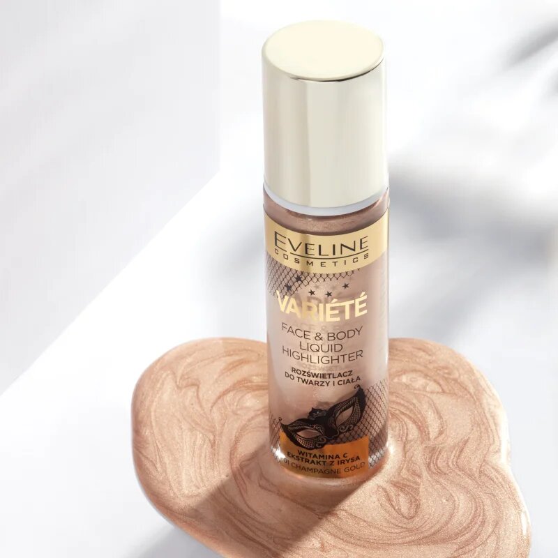 Eveline Cosmetics Variété folyékony bőrélénkítő arcra és testre árnyalat 01 Sparkling Wine Gold 30 ml