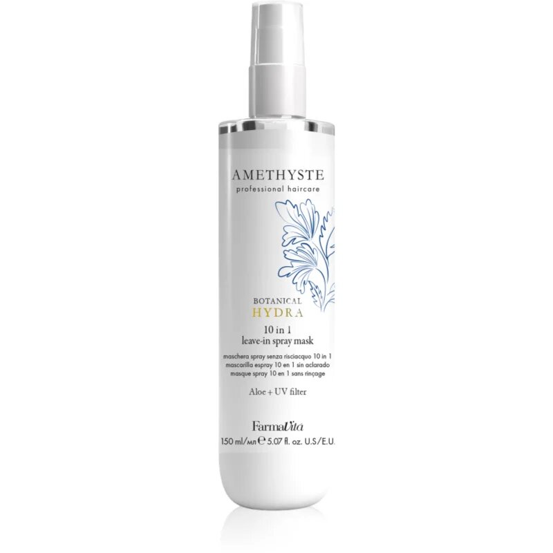 FarmaVita Amethyste Botanical Hydra leöblítést nem igénylő intenzív maszk spray formában a hajformázáshoz melyhez magas hőfokot használunk UV szűrőve