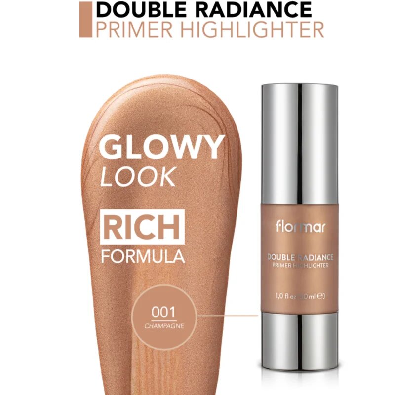 flormar Double Radiance Primer élénkítő sminkalap a make - up alá SPF 10 árnyalat 001 Sparkling Wine 30 ml