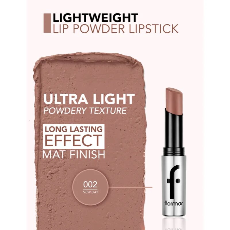 flormar Lightweight Lip Powder Lipstick Ultra matt hosszantrató rúzs árnyalat 002 New Day 3 g