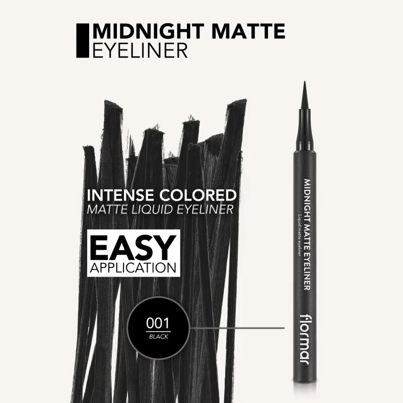flormar Midnight Matte Eyeliner széles applikátorú szemhéjtus matt hatással árnyalat 01 Black 12 ml